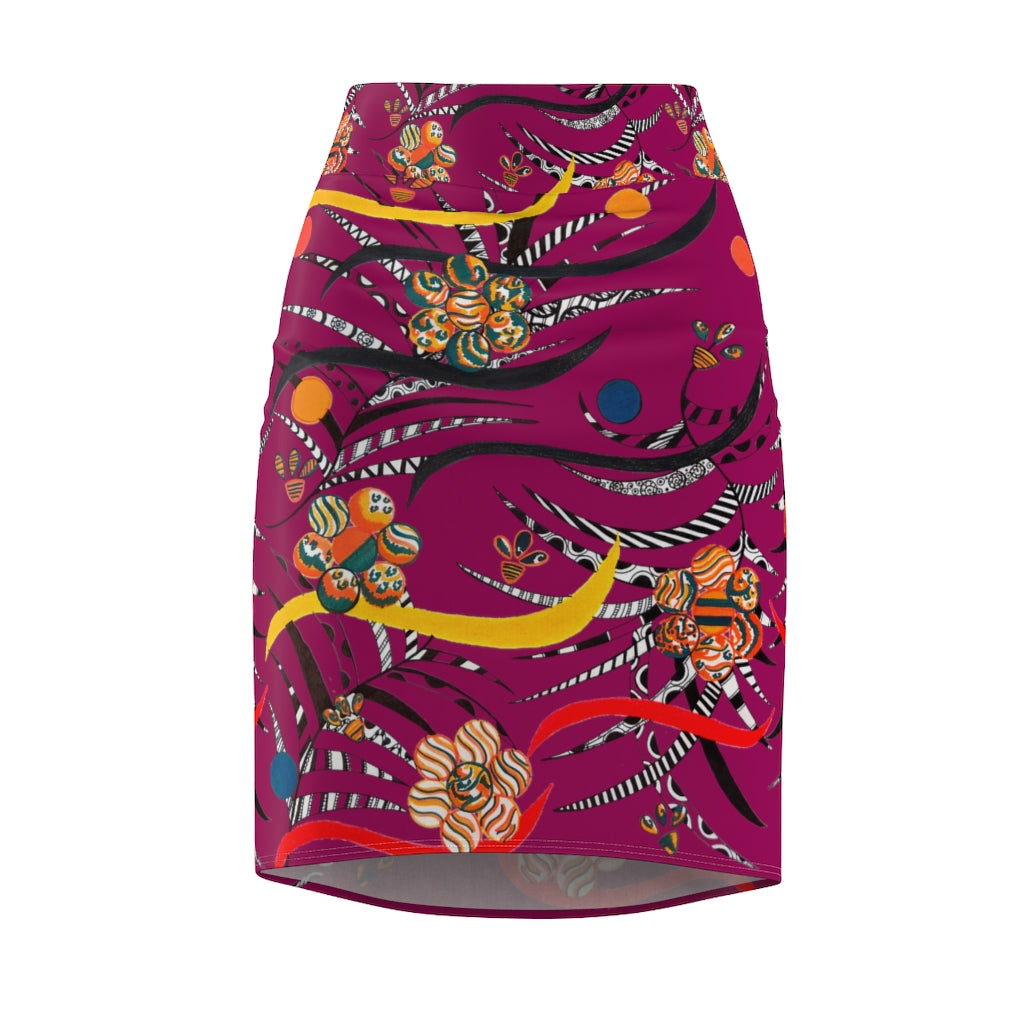 orchid floral & animal print pencil skirt