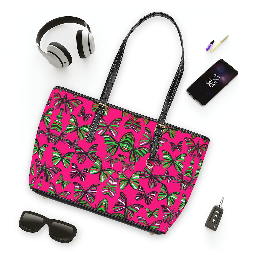 hot pink butterfly print tote