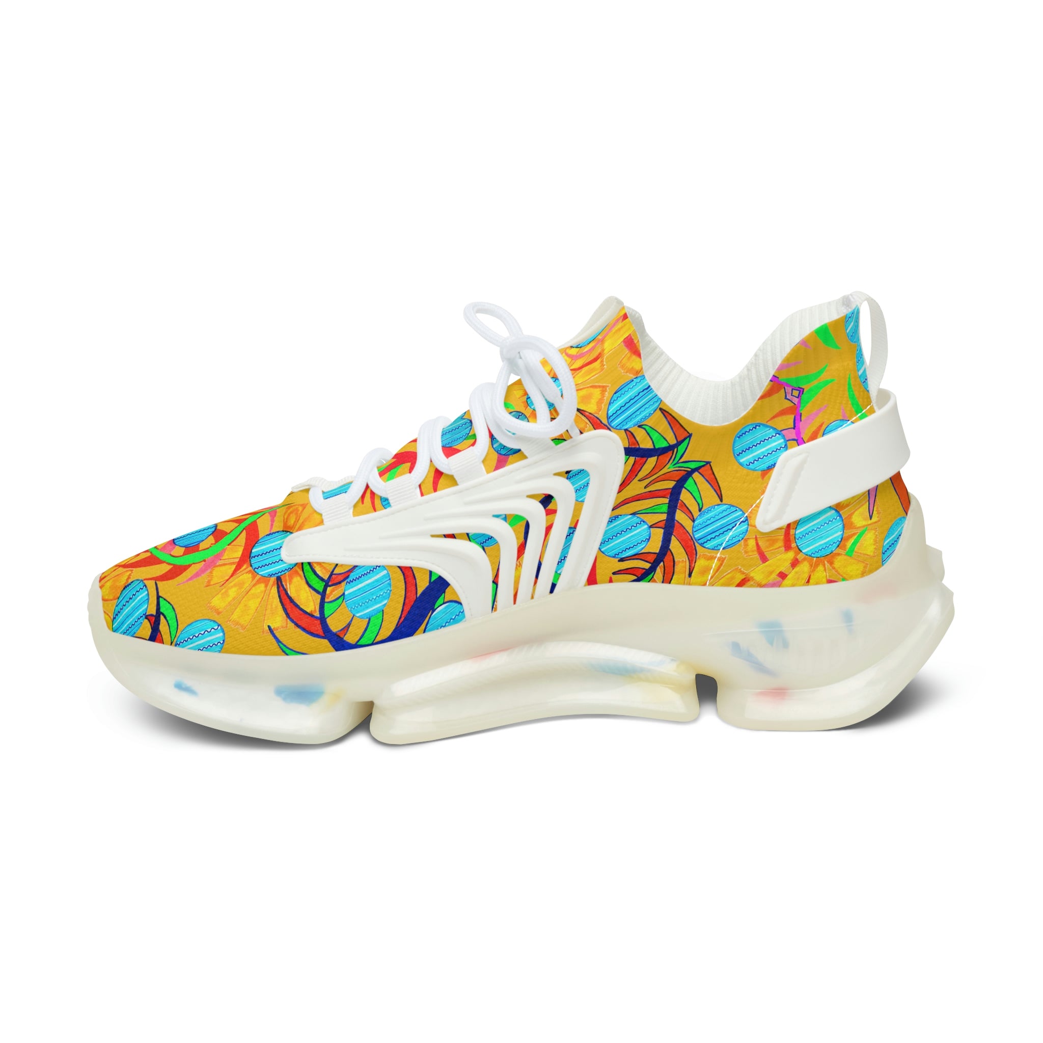 Yellow Sunflower Printed OTT Women's Mesh Knit Sneakers