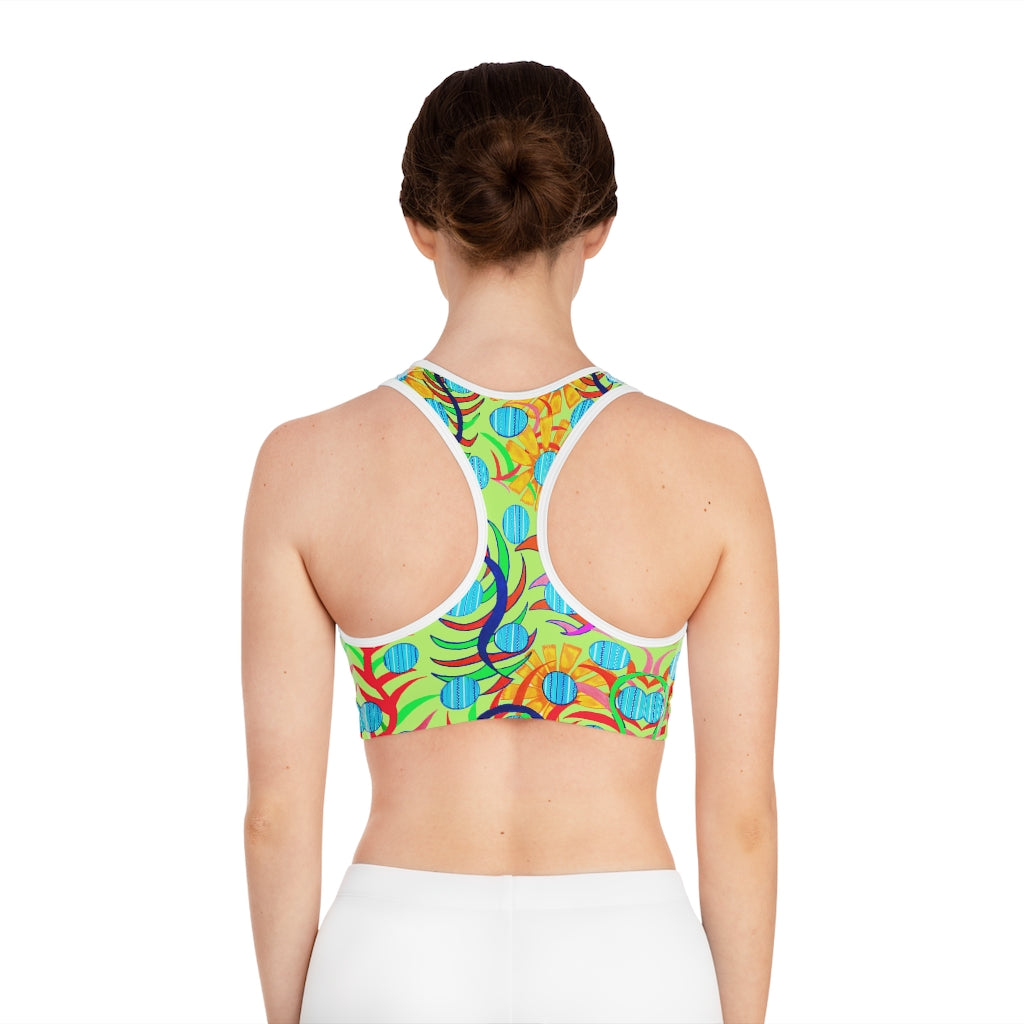 lime sunflower print sports bra