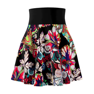 Graphic Floral Black Skater Skirt