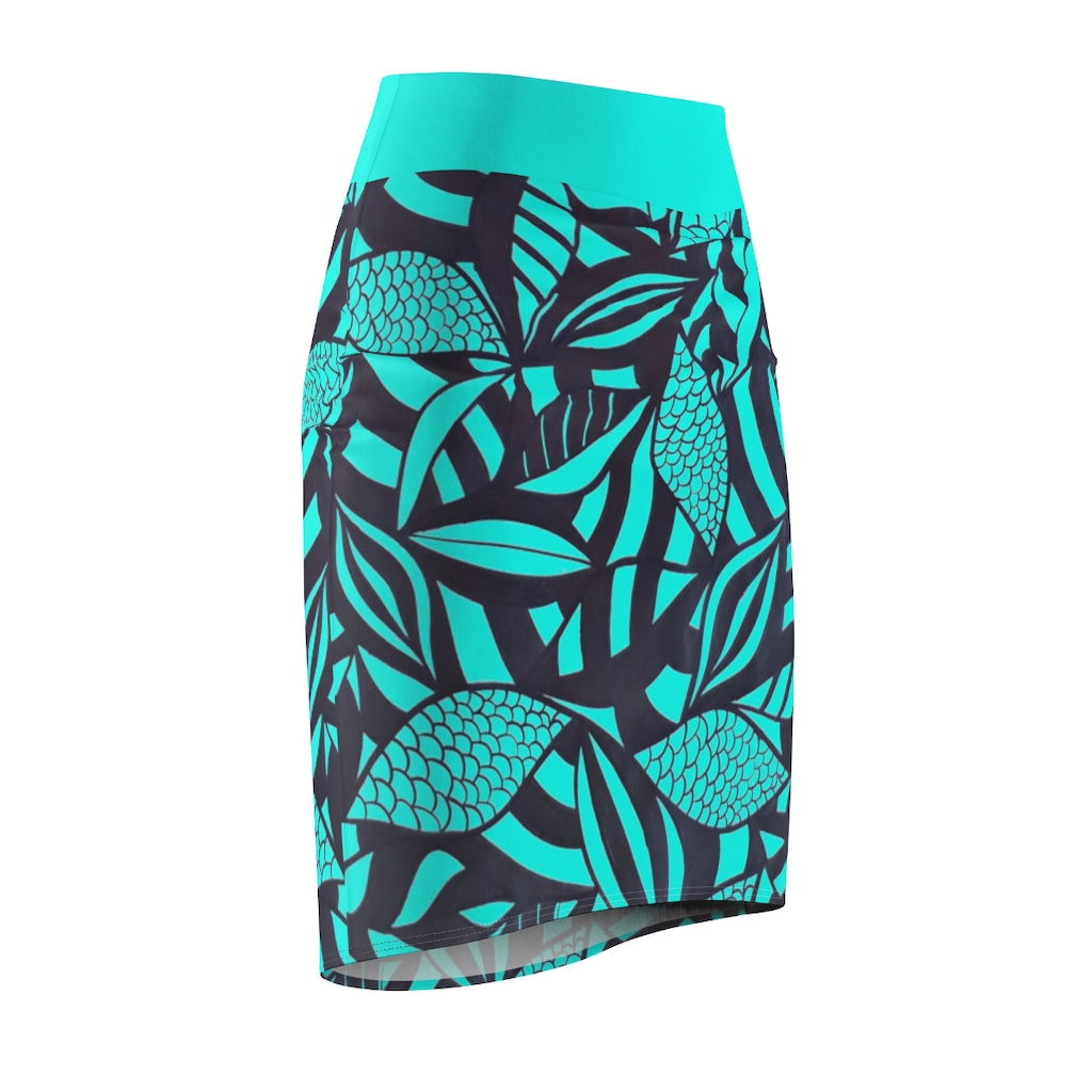 Tropical Minimalist Cyan Pencil Skirt