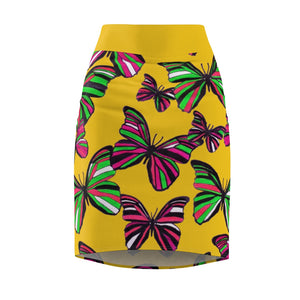 Yellow Butterflies Pencil Skirt