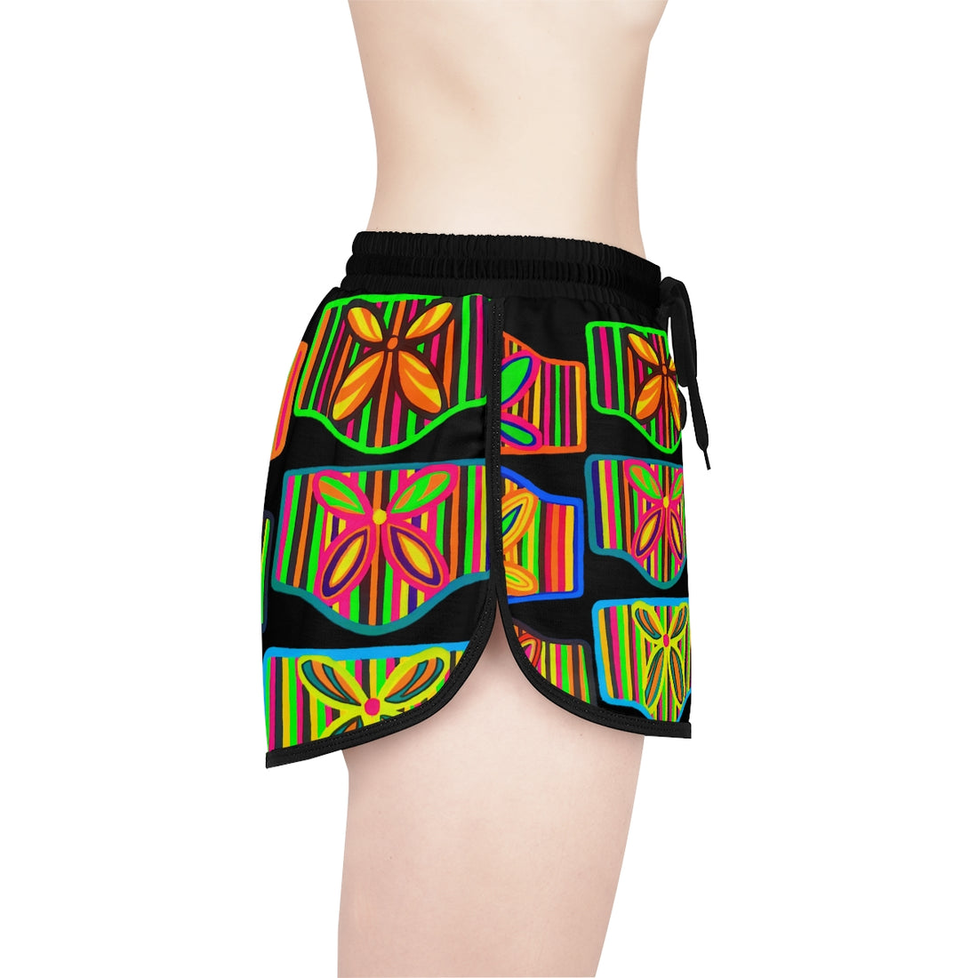 Black Deco Print Relaxed Shorts