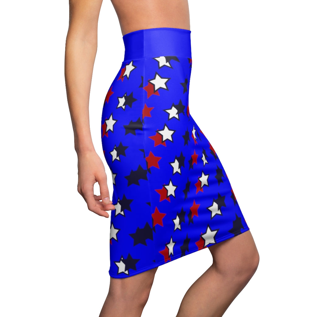 AOP Starry Electric Blue Pencil Skirt