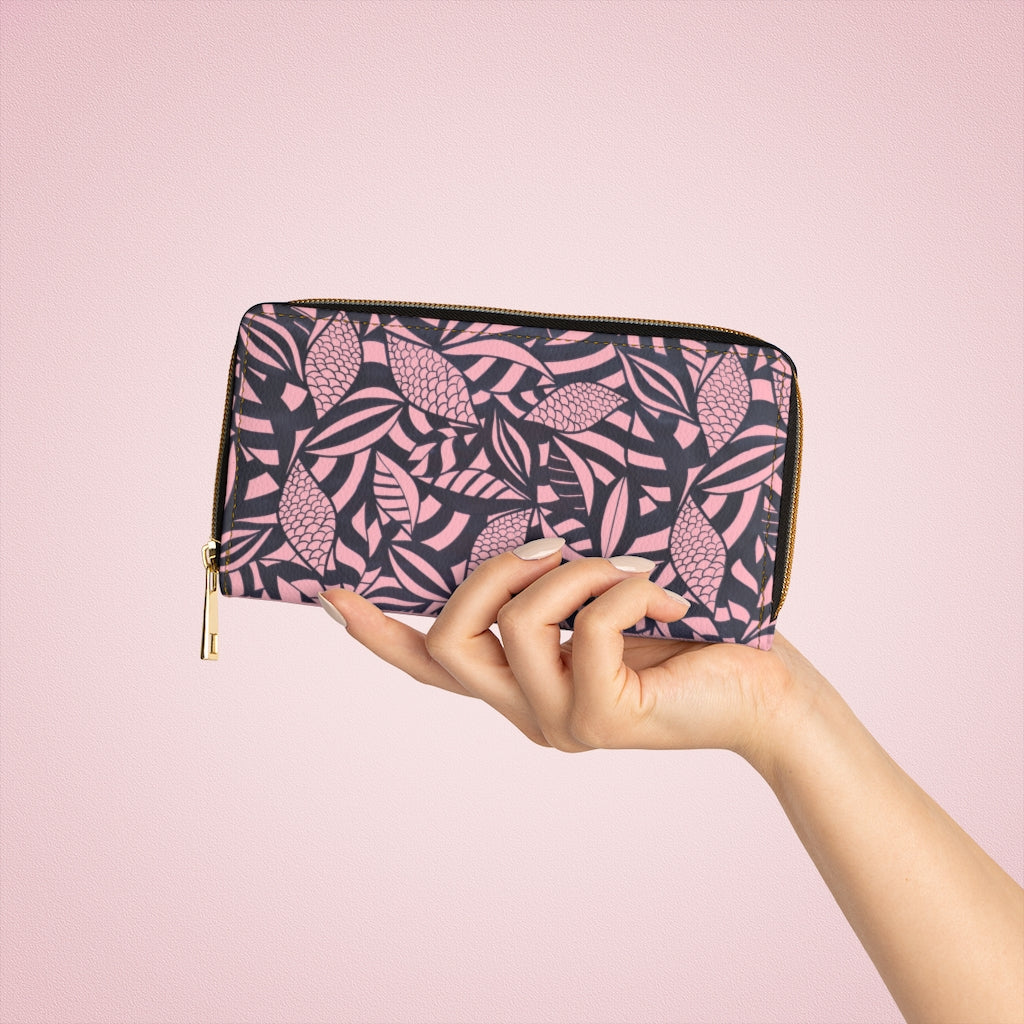 blush tropical print clutch wallet