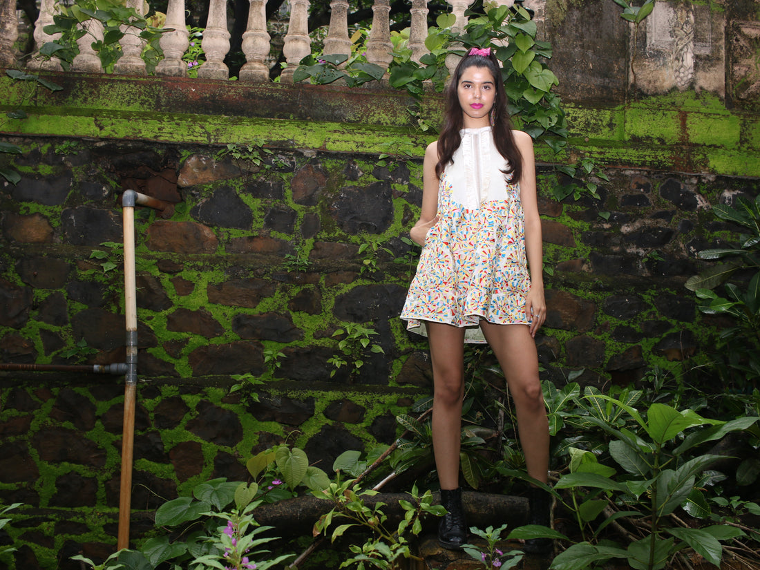 white silk floral embroidery cutwork dress