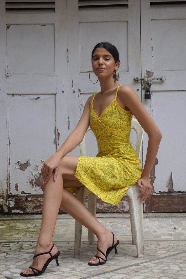 yellow screen print summer dress