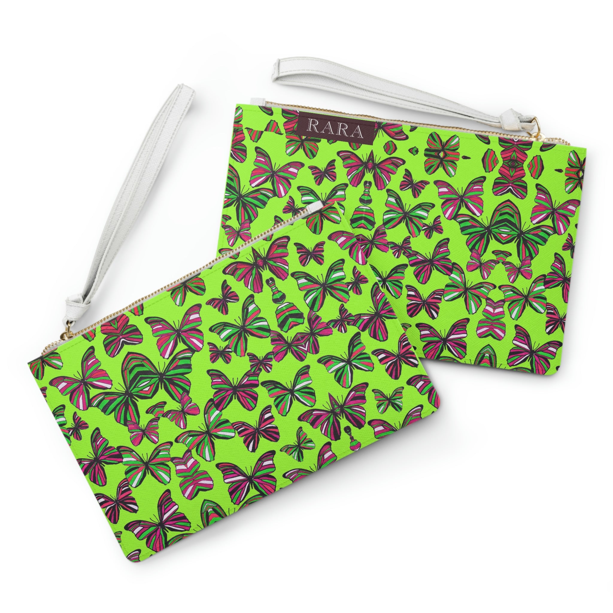 lime green butterfly print clutch bag