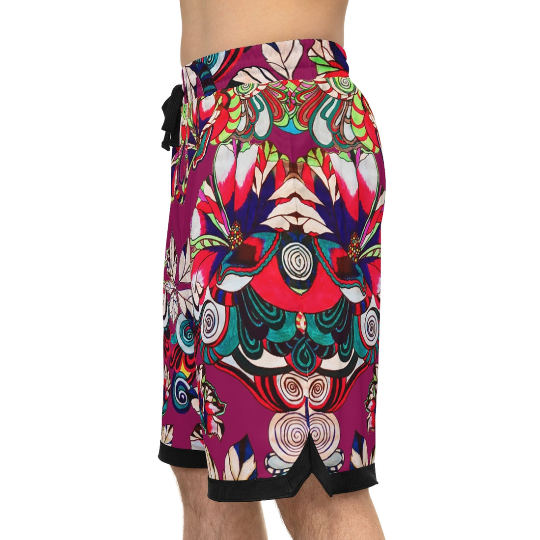 Orchid Graphic Floral Basketball Rib Shorts (AOP)