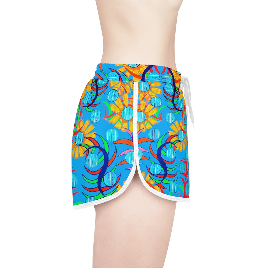 aqua suflower print relaxed gym shorts for women