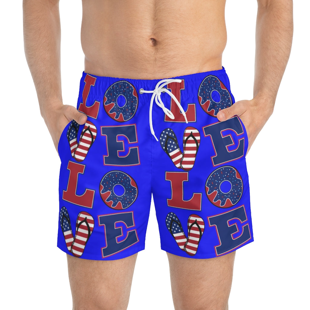 Men's American Love Electric Blue Swimming Trunks