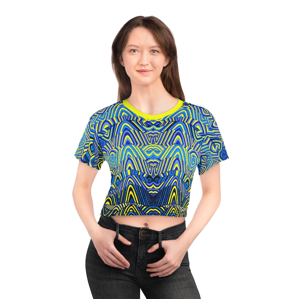 yellow psychedelic print crop t-shirt