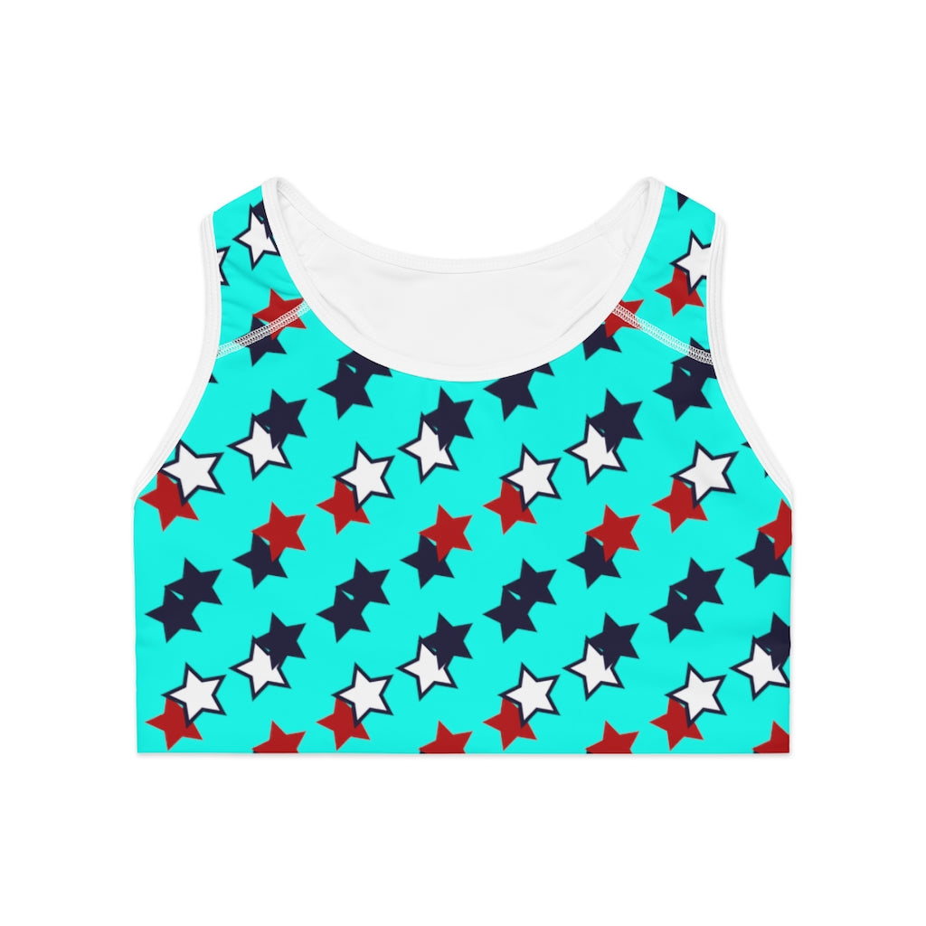 cyan star print sports bra