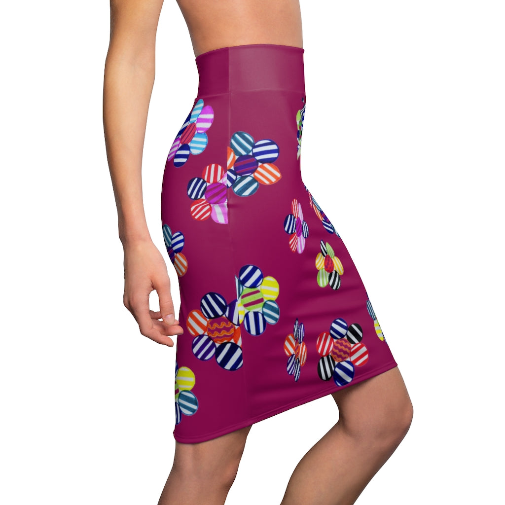 Orchid Candy Florals Print Pencil Skirt