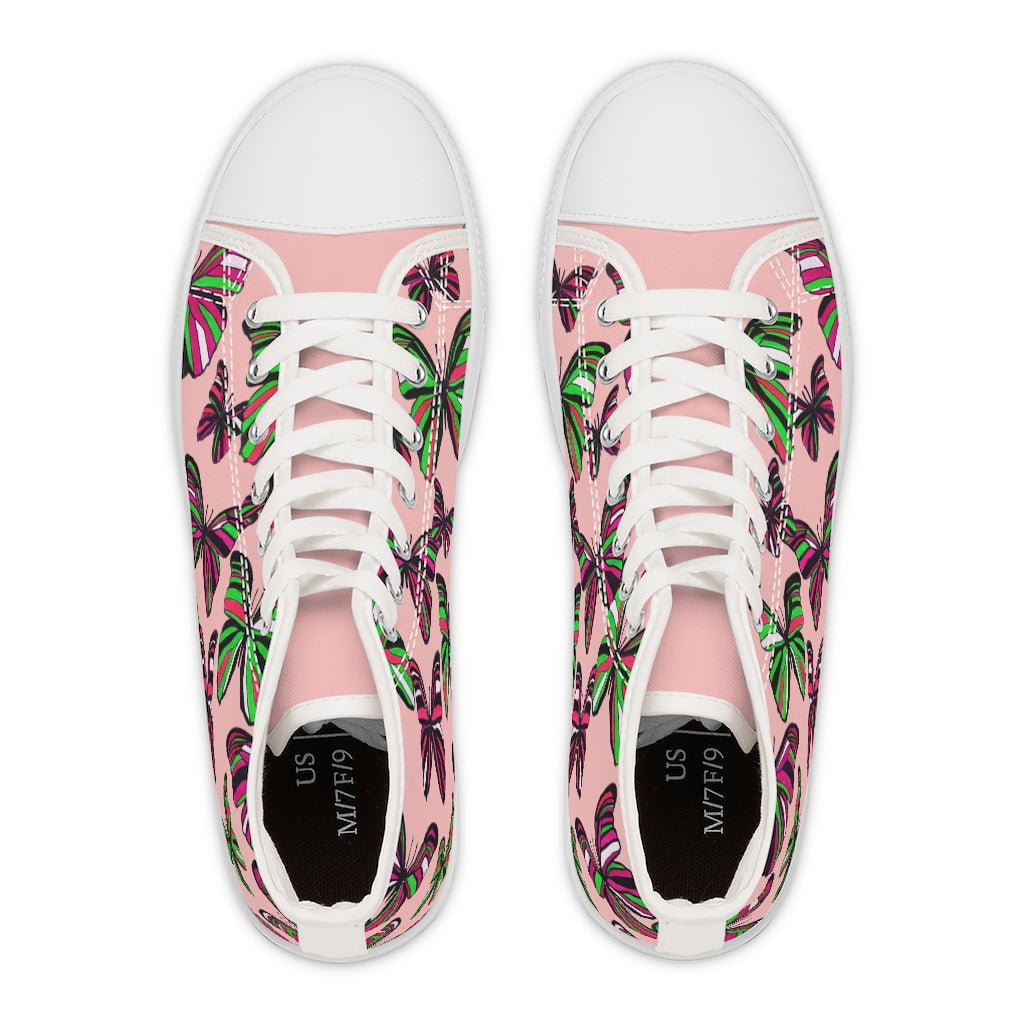 blush butterfly canvas women's hight top sneakers 