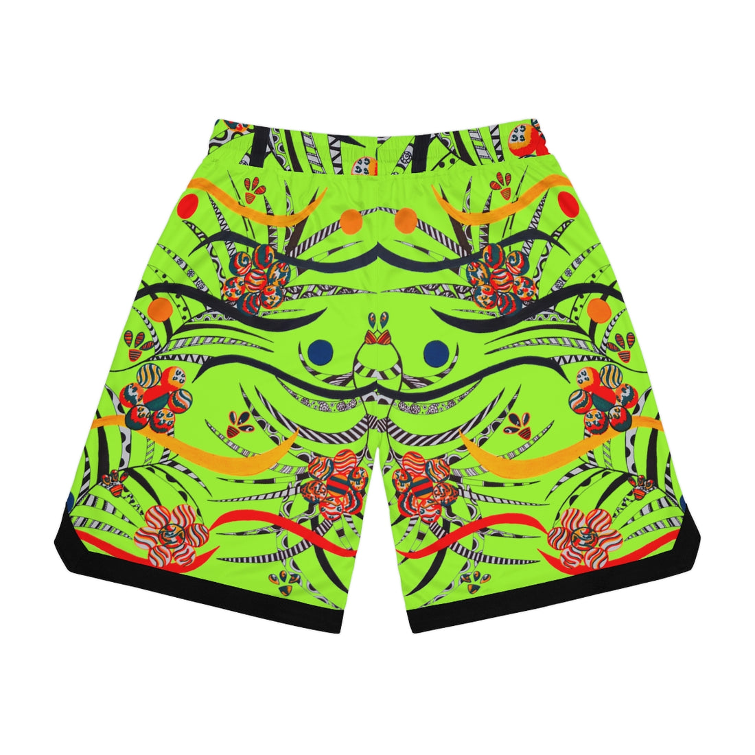 Lime Green Wilderness Basketball Rib Shorts (AOP)