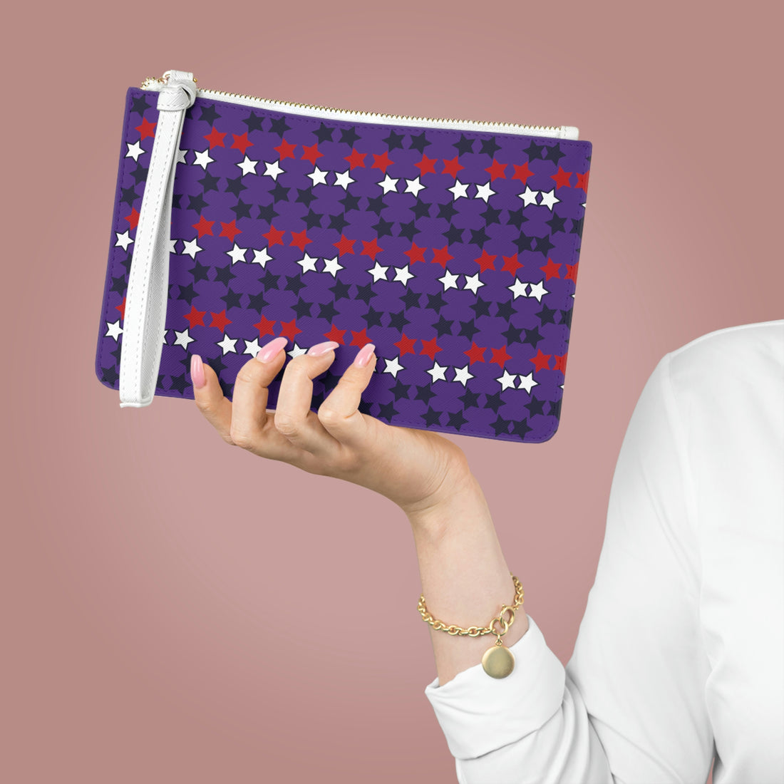 Purple Star Print Clutch Bag