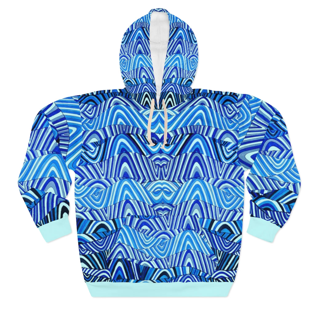 icy blue psychedelic print unisex pullover hoodie