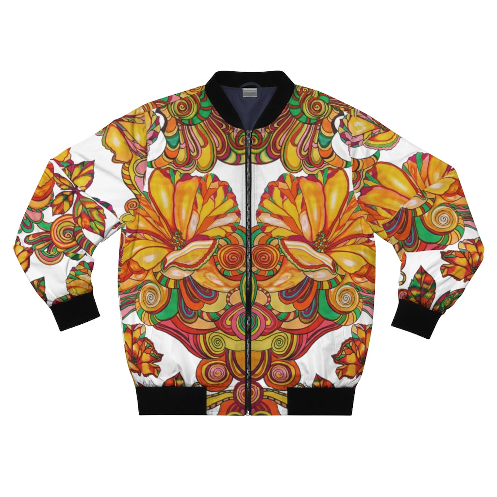 Men's artsy floral printed bomber jacket