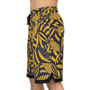 yellow tropical print basketball shorts for men