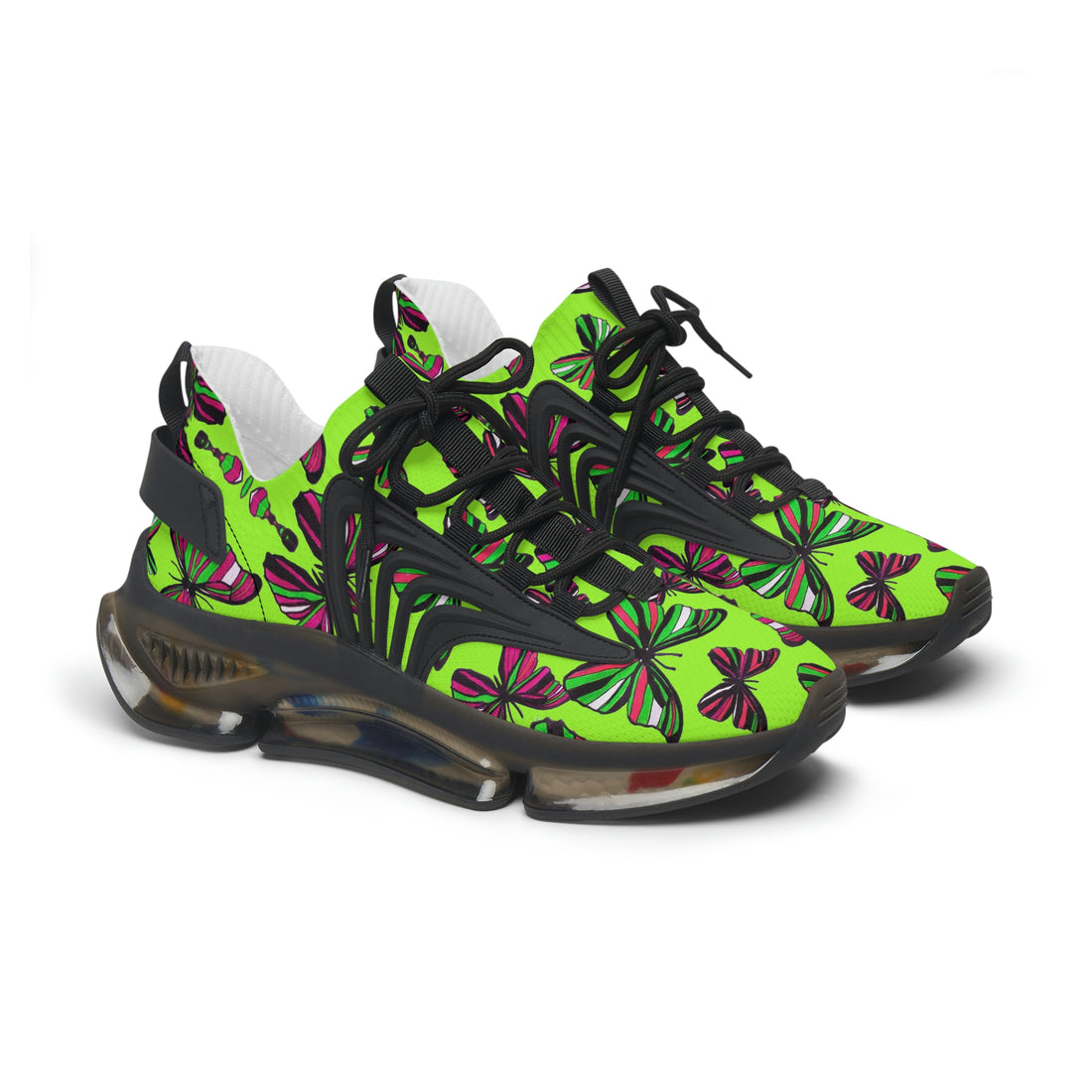 Lime Green Butterfly Printed OTT Women's Mesh Knit Sneakers