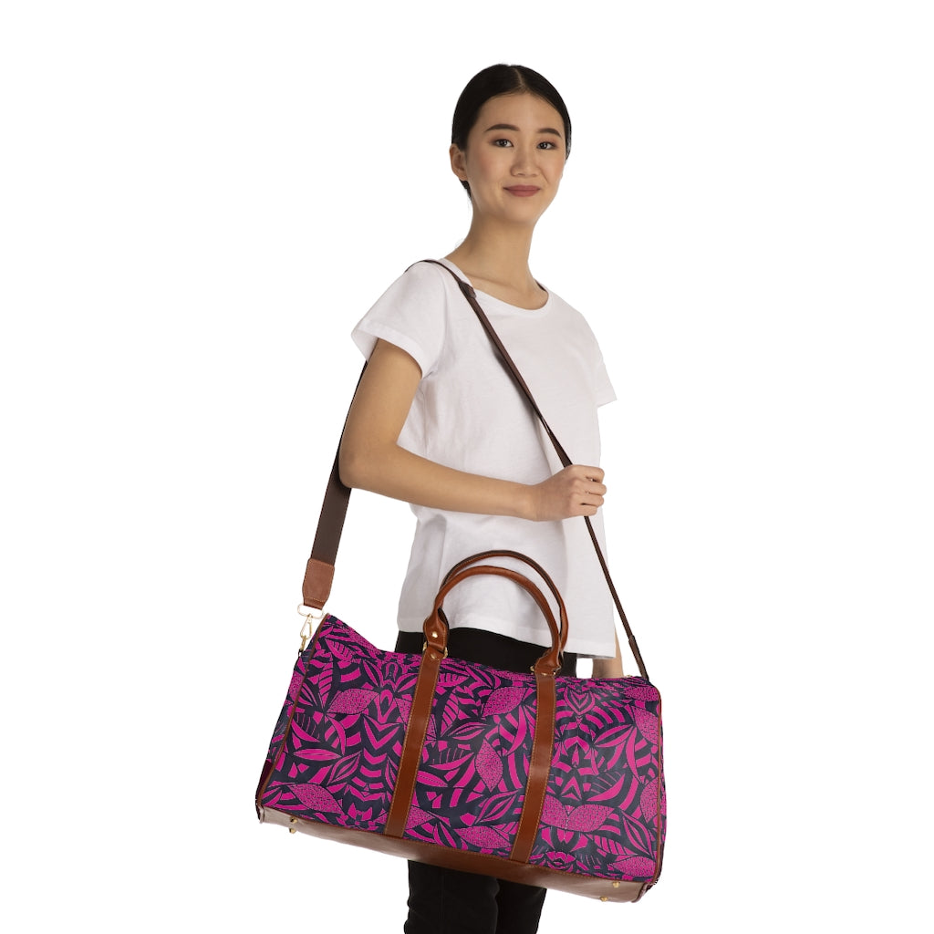 Hot Pink Tropical Minimalist Waterproof AOP Travel Bag