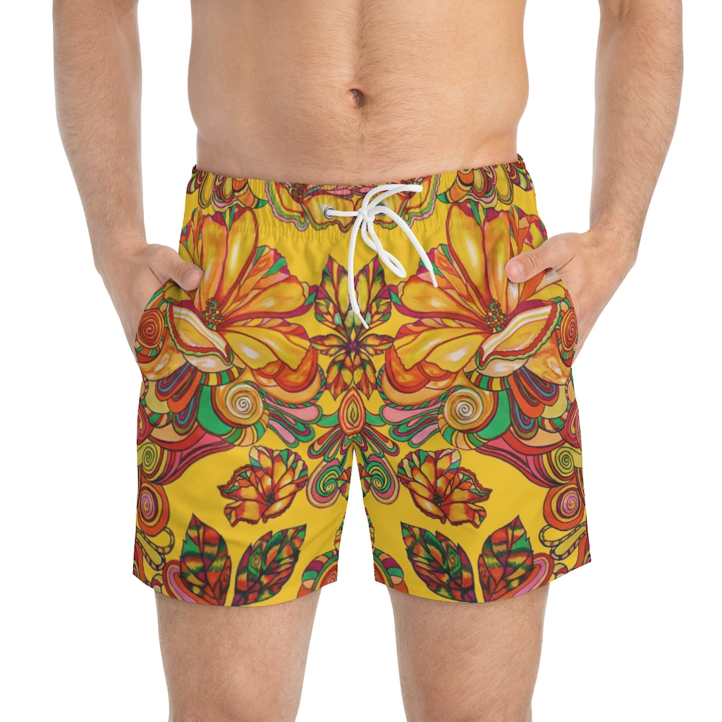 Floral Men's Yellow Swimming Trunks