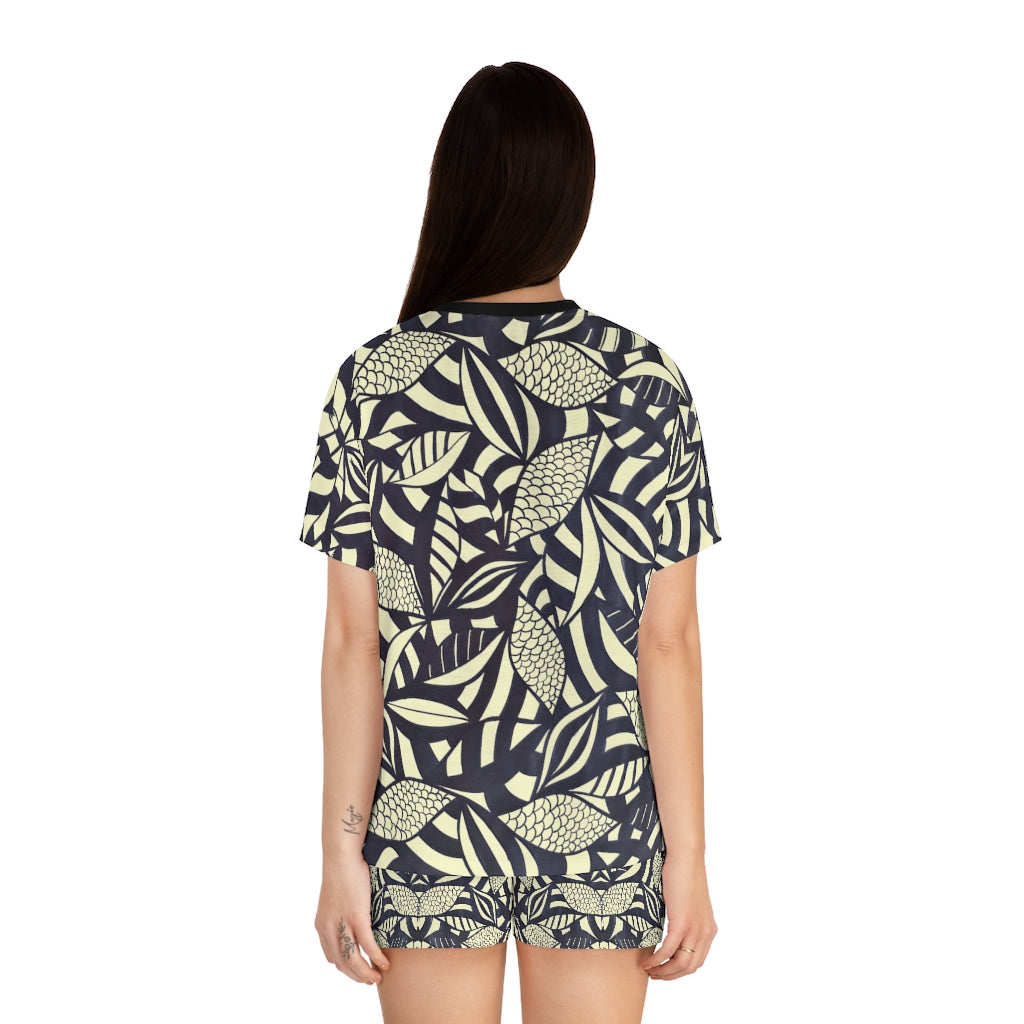 Cream Tropical Minimalist Short Pajama Set (AOP)