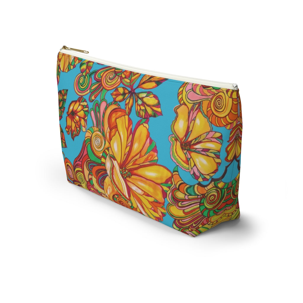 Aqua Artsy Floral Accessory Pouch