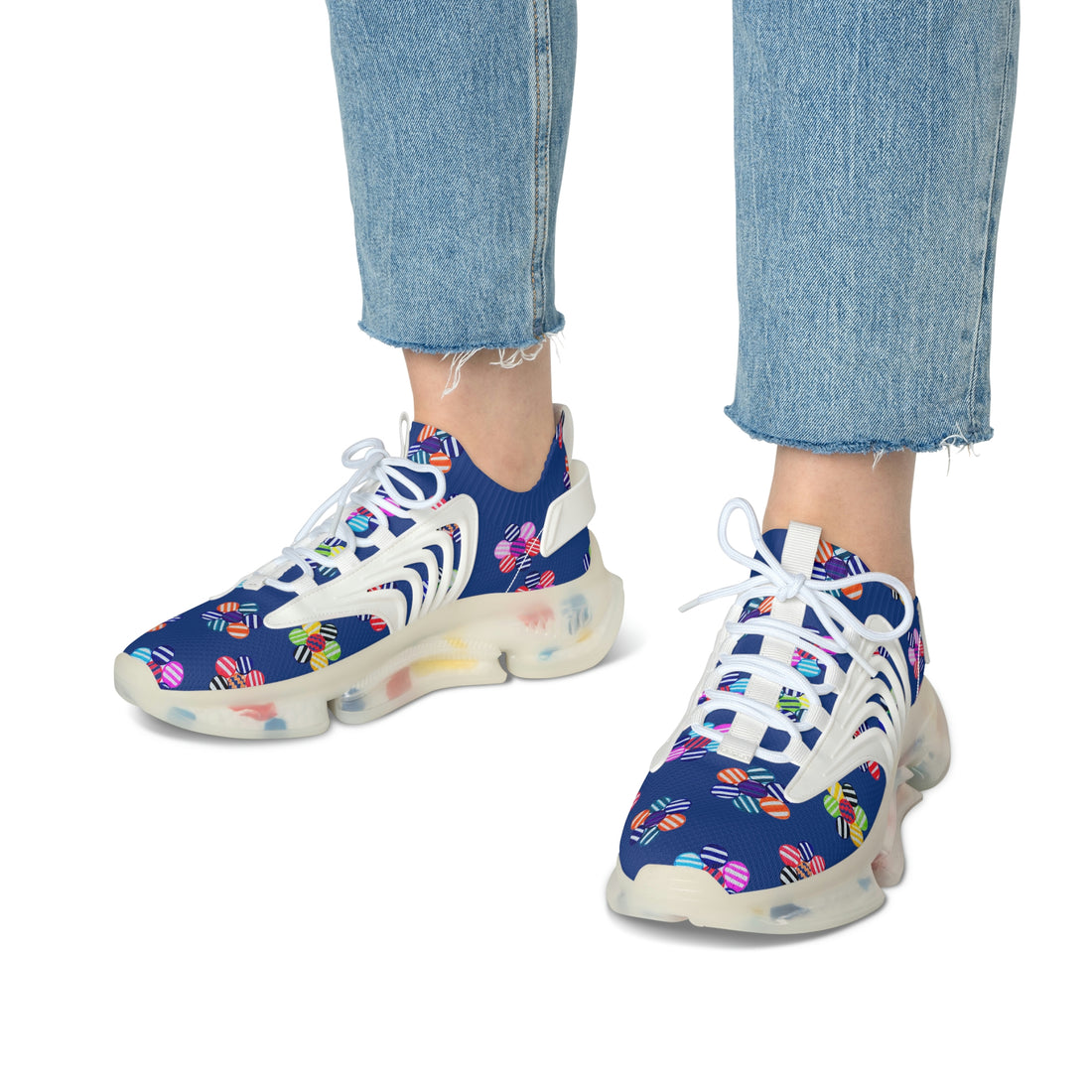 Royal Blue Candy Floral Printed OTT Women's Mesh Knit Sneakers