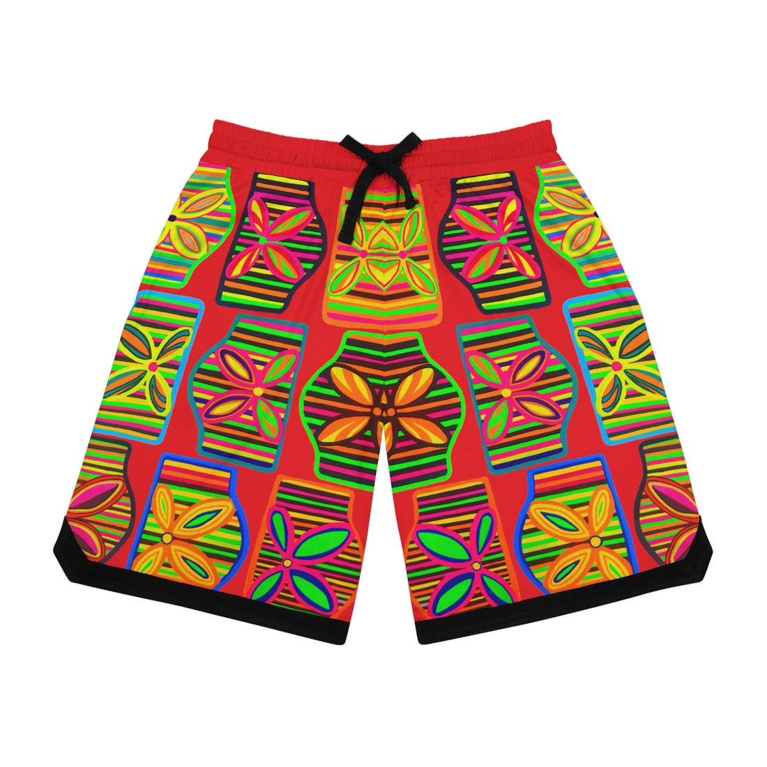 Red Deco Print Basketball Rib Shorts (AOP)