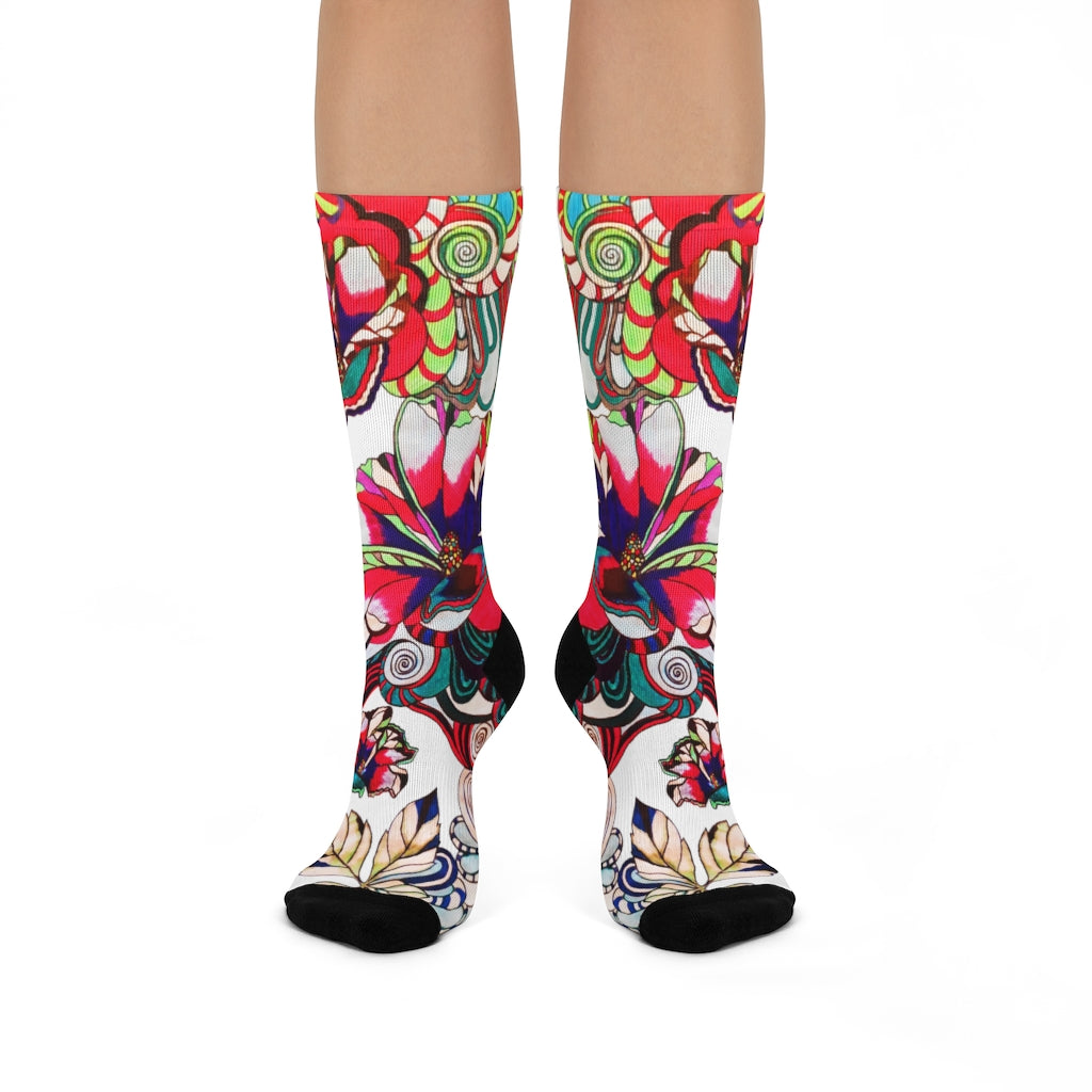 white floral print crew socks