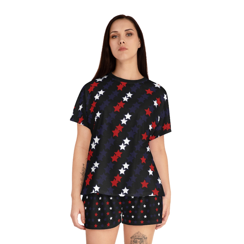 Black Star Print Short Pajama Set (AOP)