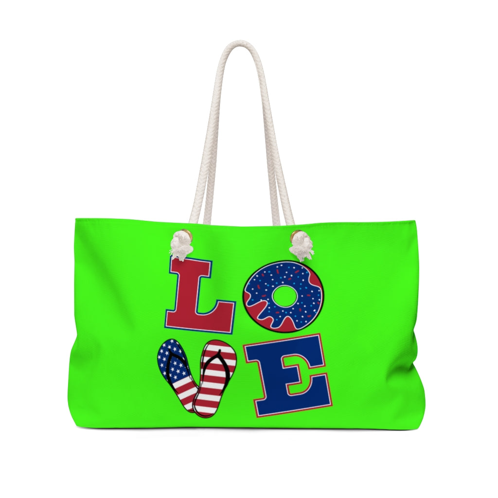 American Love Neon Green Weekender Bag