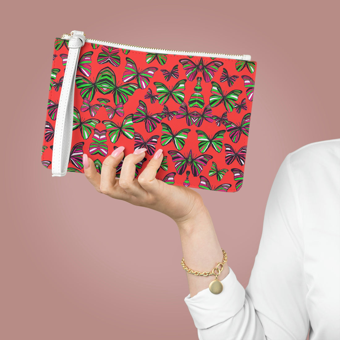 Vermillion Butterfly Print Clutch Bag