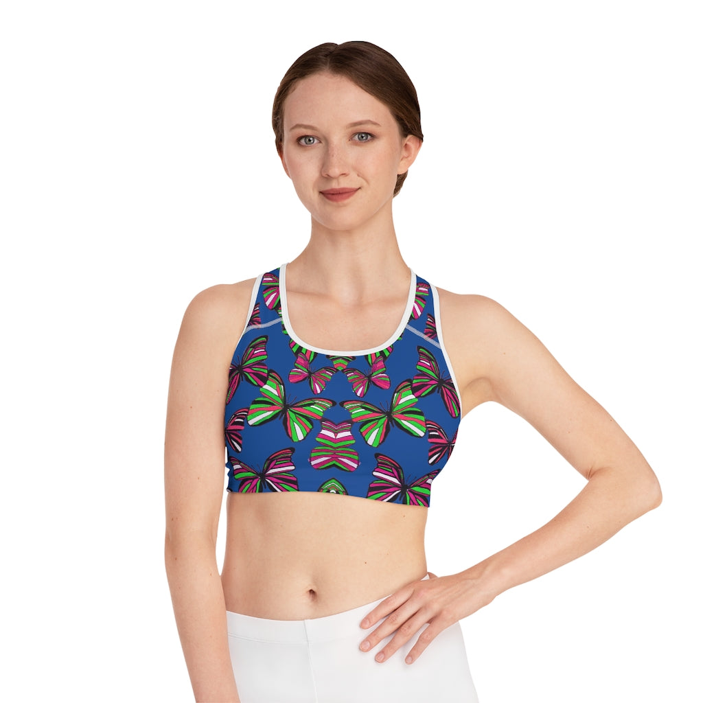 Blue Butterfly (AOP) Sports Bra