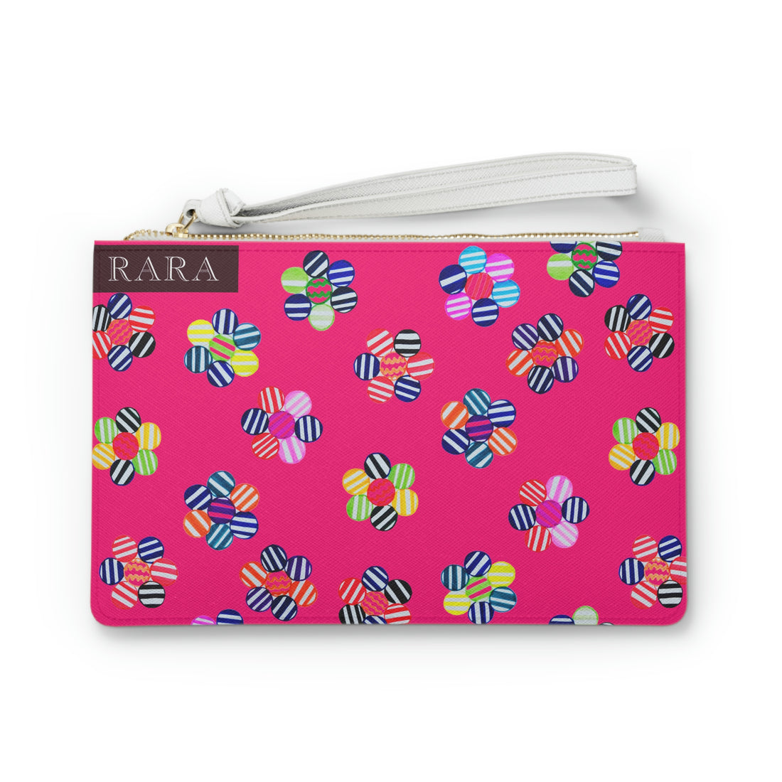 hot pink geometric striped florals print clutch bag