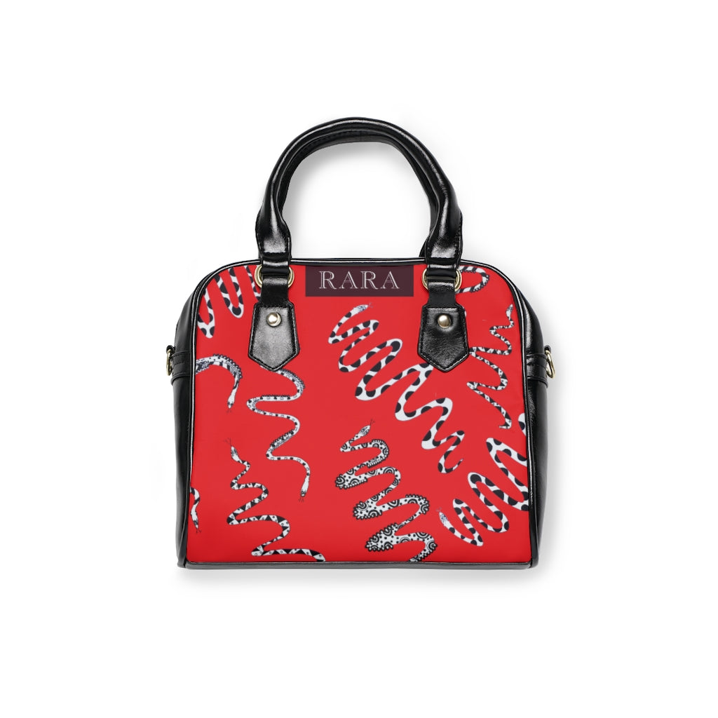 red snake print handbag