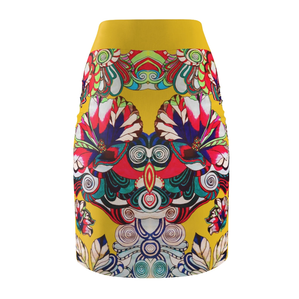 Floral Pop Yellow Pencil Skirt