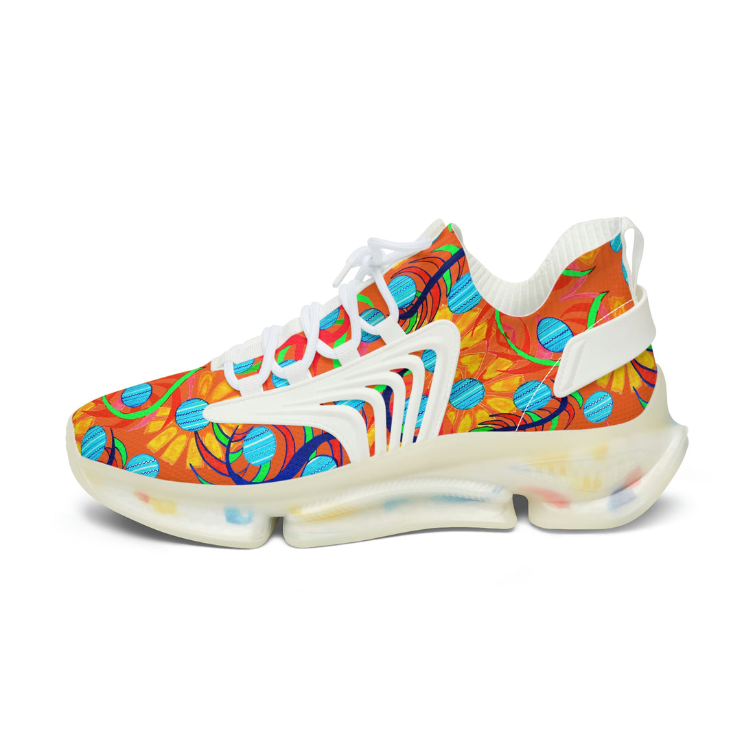 Orange Sunflower Printed OTT Women's Mesh Knit Sneakers