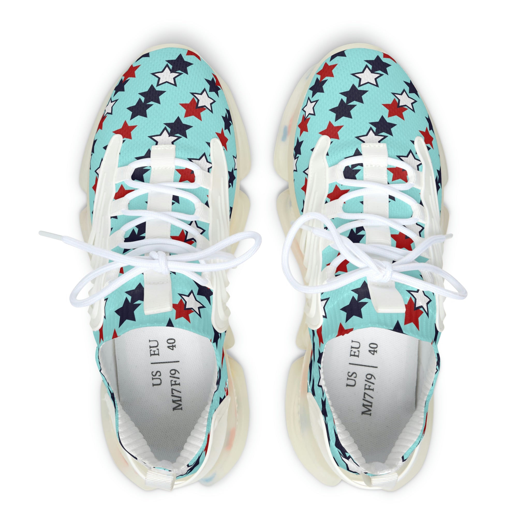 icy blue women's star print mesh knit sneakers