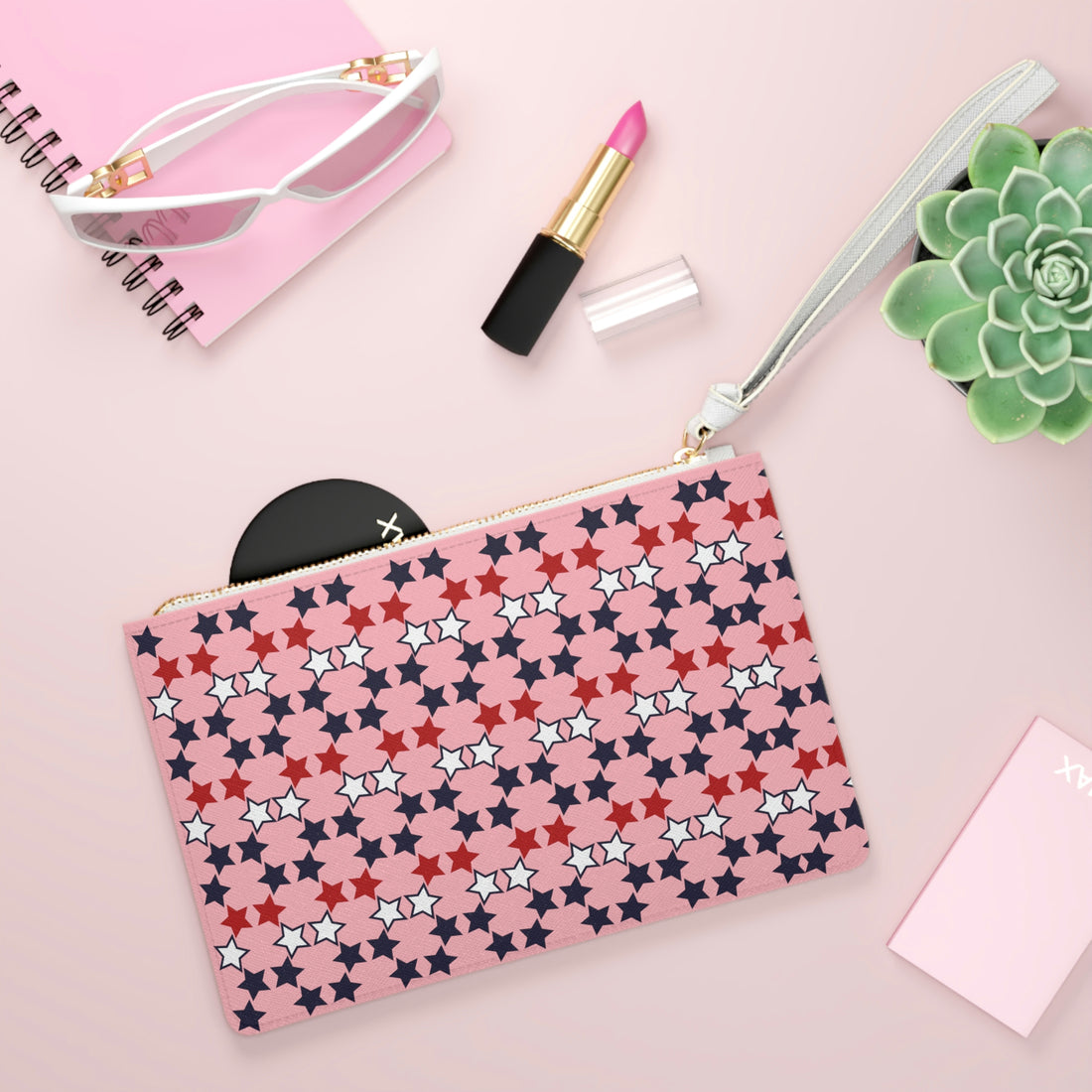 Blush Star Print Clutch Bag