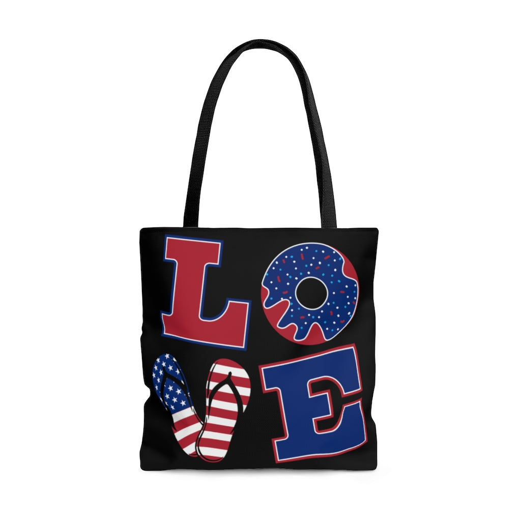 AOP American Love Black Tote Bag