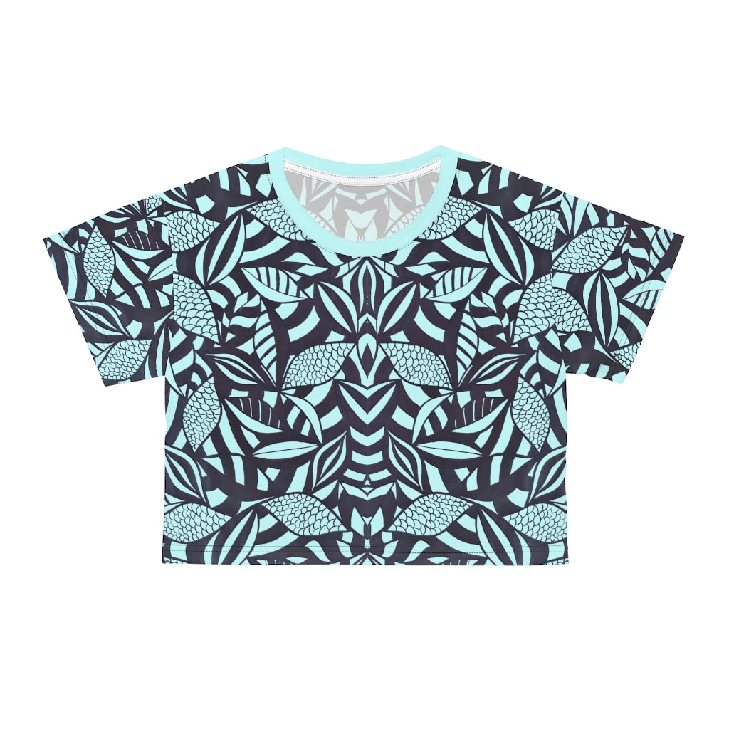 Icy Blue Tropical Minimalist AOP Crop Tee