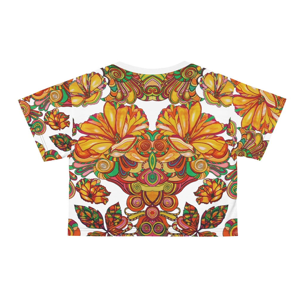 White Artsy Floral AOP Crop Tee