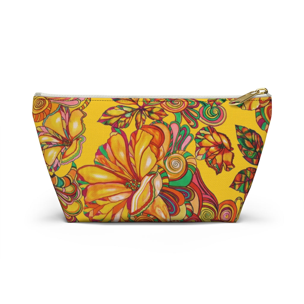 Yellow Artsy Floral Accessory Pouch