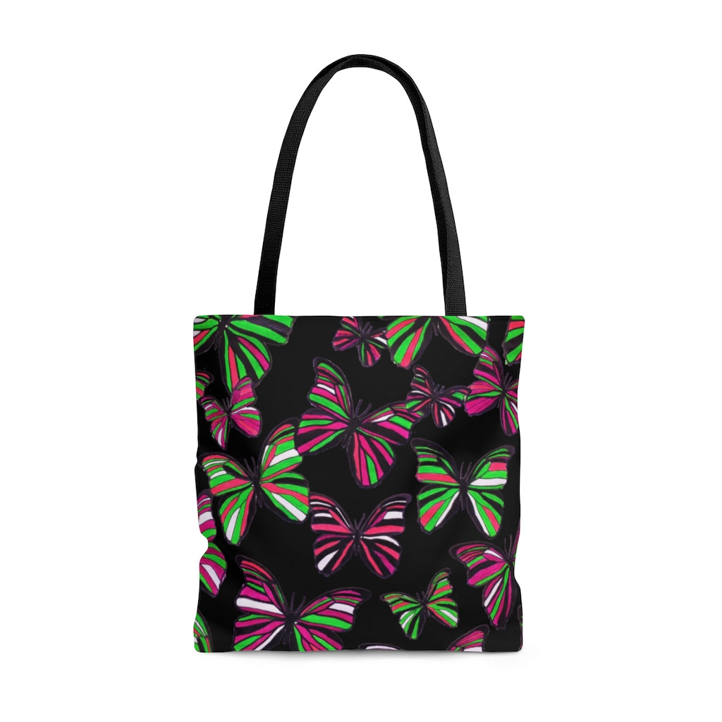 AOP Butterflies BlackTote Bag