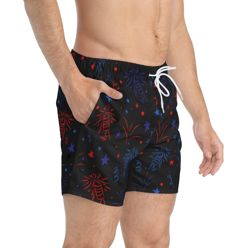 Men's Firecracker Black Swimming Trunks