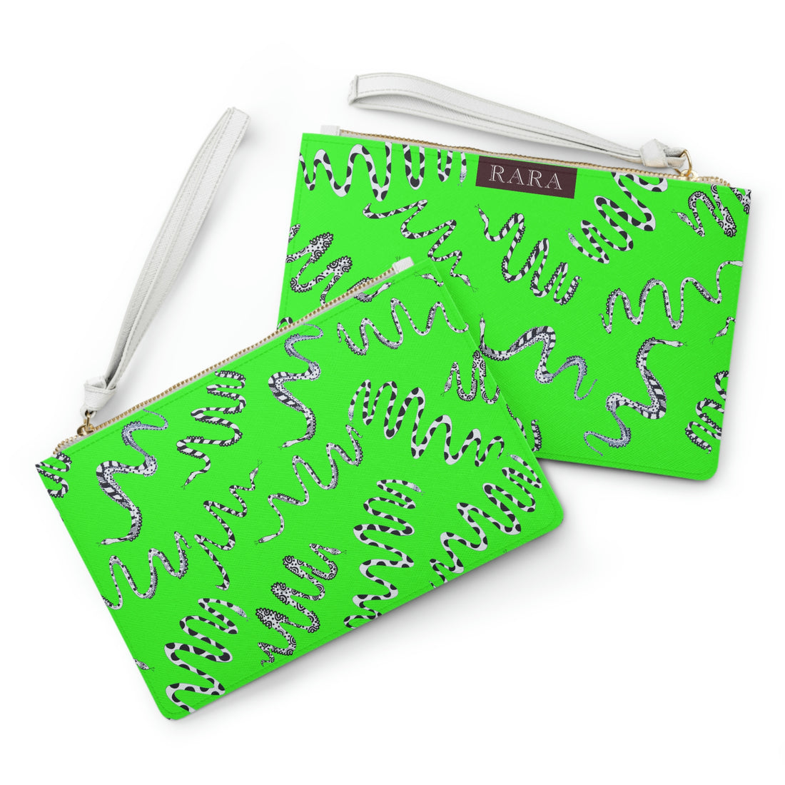 neon green snake print clutch bag